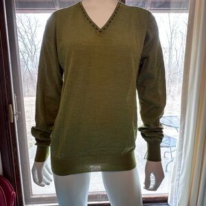 Etro Olive Green V-Neck Women's Sweater silk and linen